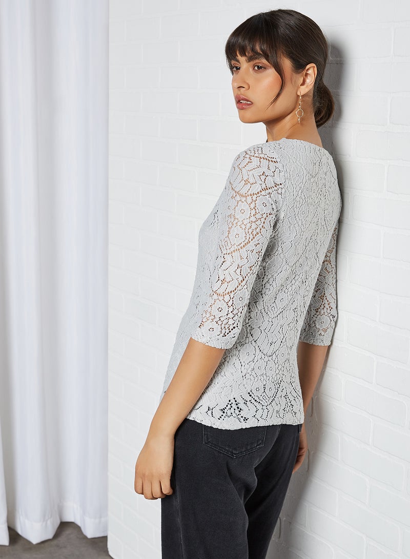 CODE BY LIFESTYLE Lace Sheer Sleeves Top Grey  - Image 2