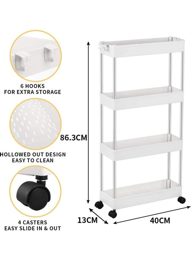 XiuWoo 4-Tier Slim Storage Trolley Cart White one size cm - Image 3