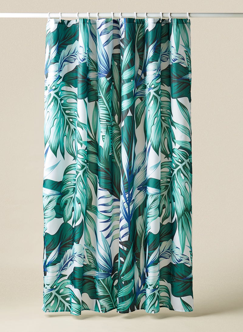 Shower Curtain - 180x180 cm - 100% Printed Polyester Hooks - Tropicalleaf Color - Bath Curtain 13 Piece Incl 12 Ring Tropical Leaf
