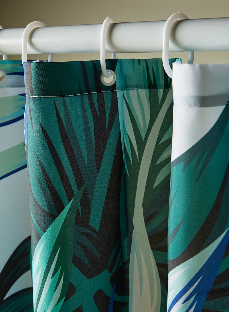 Shower Curtain - 180x180 cm - 100% Printed Polyester Hooks - Tropicalleaf Color - Bath Curtain 13 Piece Incl 12 Ring Tropical Leaf