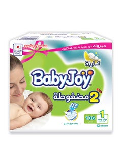 BabyJoy Compressed Diaper, Size 1, Newborn, Up To 4 Kg, Jumbo Pack, 136 Count  - Image 1