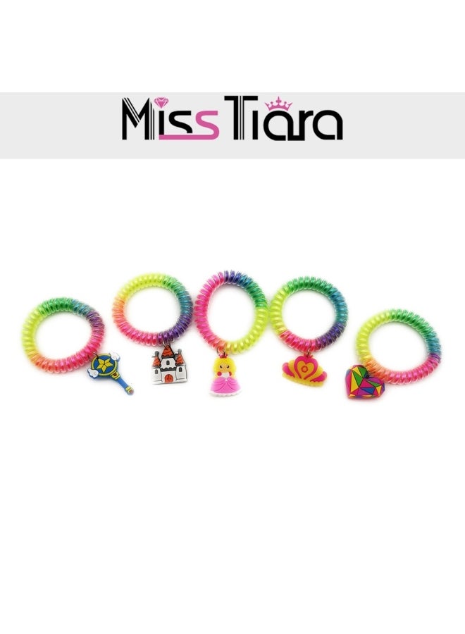 MissTiara 6-Piece Spiral Elastic Hair Bands Rainbow Color 5*10cm  - Image 2