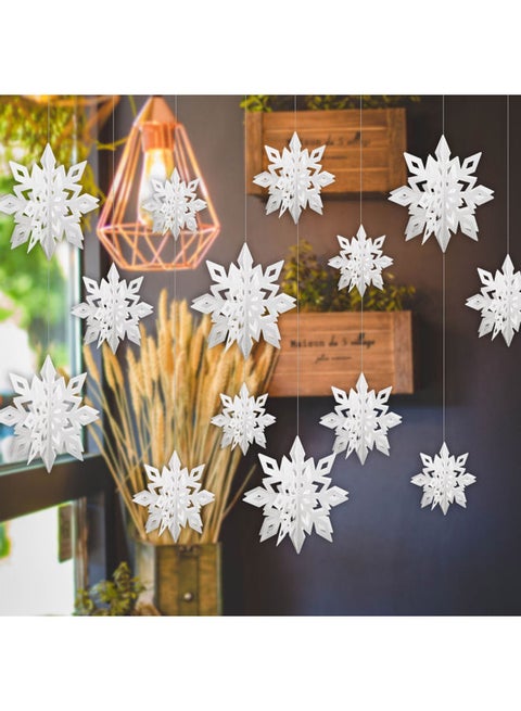 3D Snowflake Hanging Decor With String 12cm/17cm/22cm(2PCS for Each Size) White 22.00 x 1.00 x 21.00cm