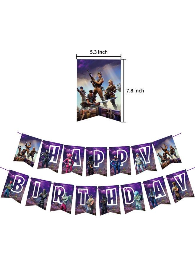 طقم للتزين لأعياد الميلاد بتصميم الألعاب الإلكترونية مكون من لوحة بطبعة "Happy Birthday"، بلالين، وقطعة لتزيين الكعكة متعدد الألوان 26.00 x 2.00 x 20.00سم - Image 3