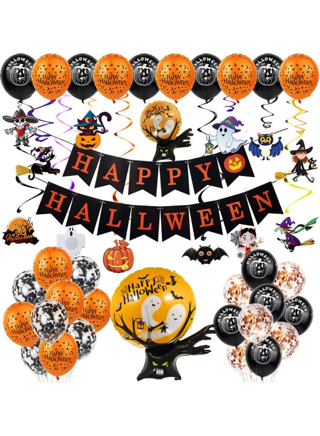 Happy Halloween Pumpkin Spider Pattern Hanging Banner Balloon Decorations Set Multicolour 28.00 x 3.00 x 25.00cm - Image 1