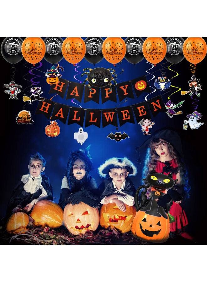 Happy Halloween Pumpkin Spider Pattern Hanging Banner Balloon Decorations Set Multicolour 28.00 x 3.00 x 25.00cm - Image 2