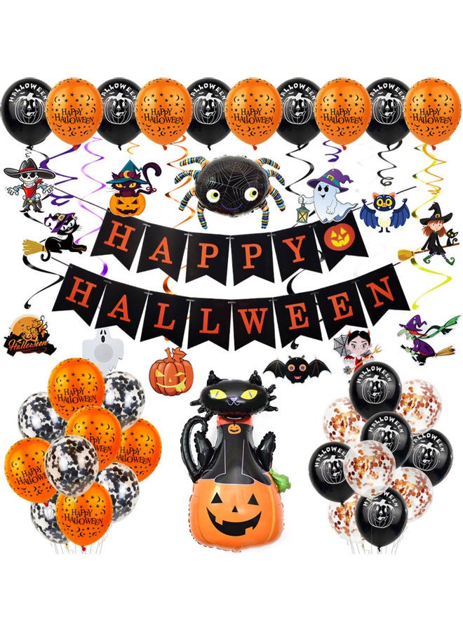 Happy Halloween Pumpkin Spider Pattern Hanging Banner Balloon Decorations Set Multicolour 28.00 x 3.00 x 25.00cm - Image 1