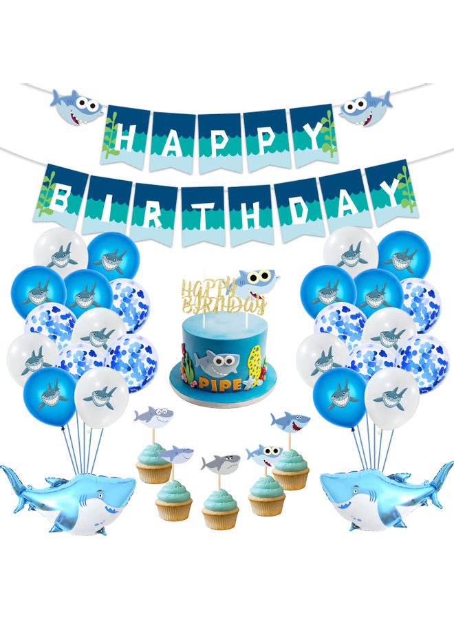 Happy Birthday Baby Shark Balloons Cake Banner Decoration Set Multicolour 20.00 x 2.00 x 16.00cm - Image 1