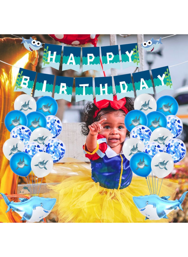 Happy Birthday Baby Shark Balloons Cake Banner Decoration Set Multicolour 20.00 x 2.00 x 16.00cm - Image 5