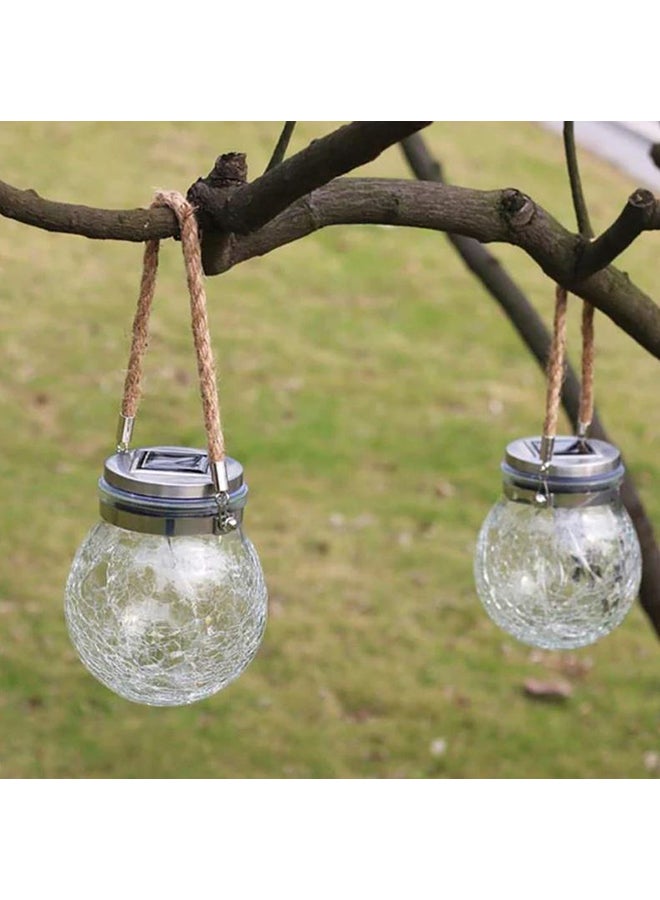 Outdoor Solar Hanging Light Crack Glass Jar Lamp Warm Light Transparent 5.5inch