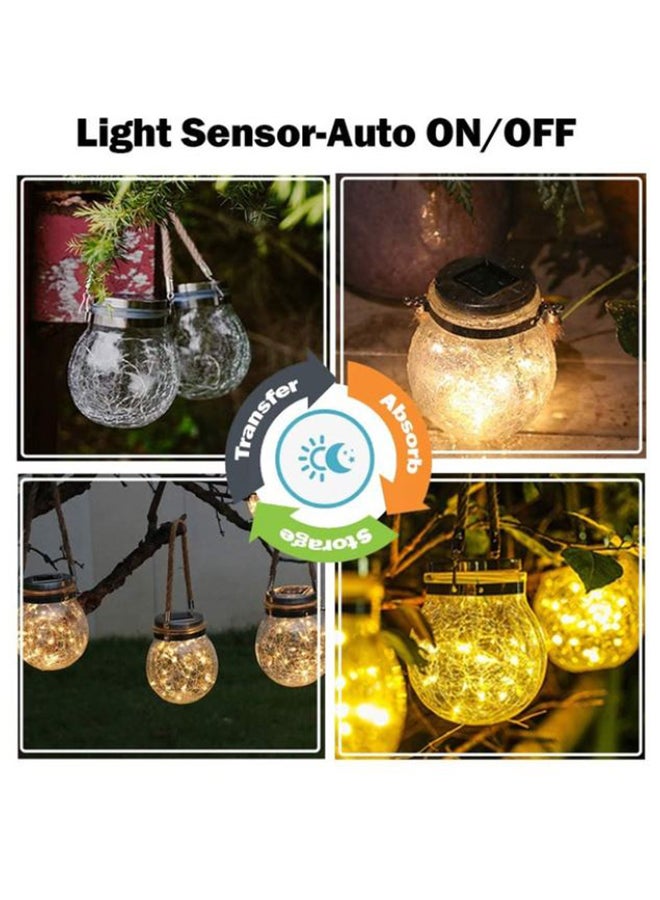 Outdoor Solar Hanging Light Crack Glass Jar Lamp Warm Light Transparent 5.5inch