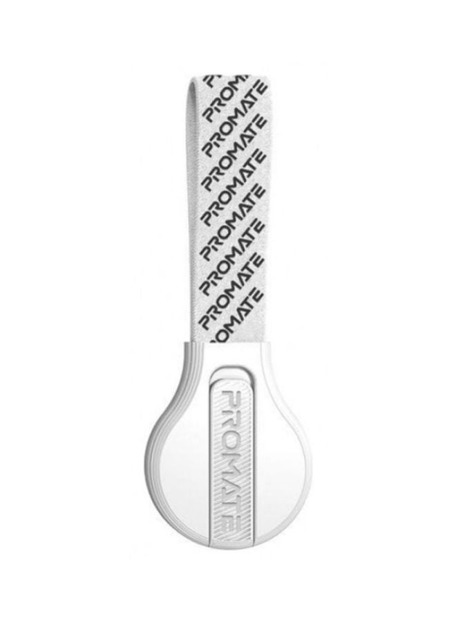 بروميت حزام إصبع لحمل الهاتف بتصميم متعدد الأغراض بمسند ولاصق قابل لإعادة الاستخدام مع تقنية التركيب السريع للهواتف الذكية وأجهزة التابلت طراز KickStrap-1 بلون أبيض أبيض