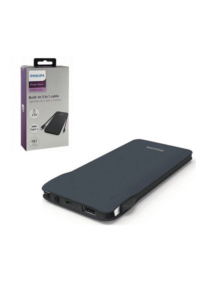Philips - 10000.0 mAh 2x Faster Ultra Thin Power Bank With 3 In 1 Cable Blue - Image 1