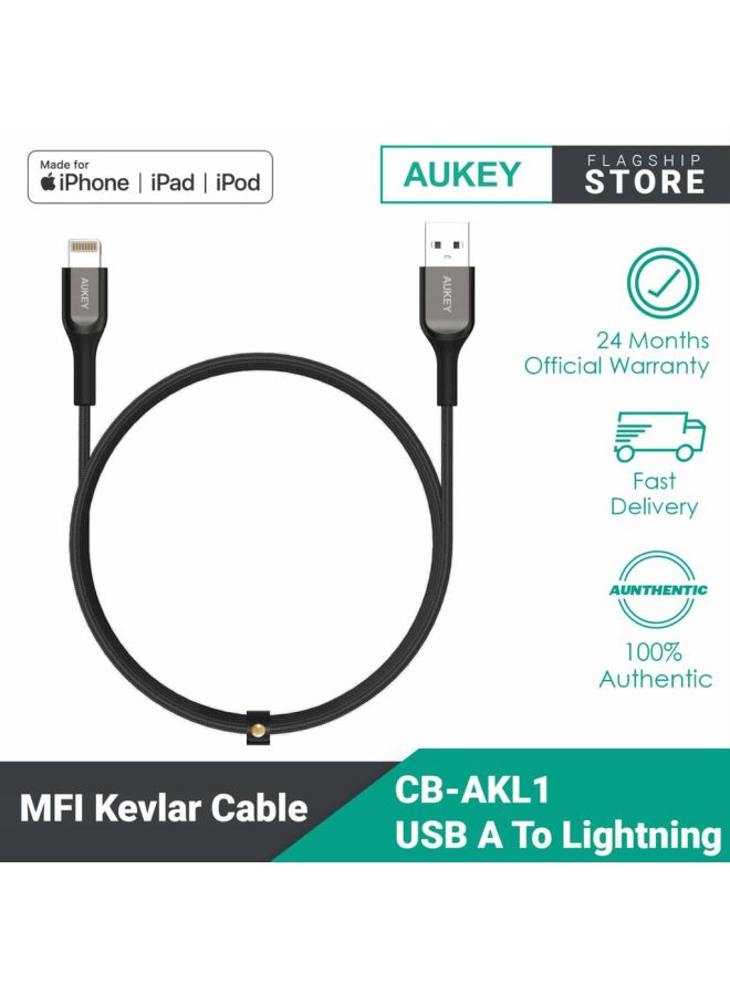 Aukey MFi Sync And Charge Kelvar Cable,CB-AKL2 Black - Image 2