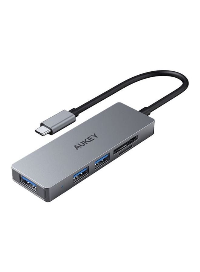 Aukey 3 Ports With SD Slot 3.0 USB-C Data Hub,CB-C63 Grey  - Image 1