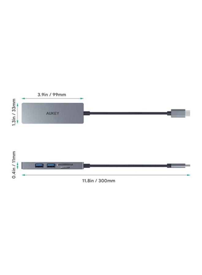 Aukey 3 Ports With SD Slot 3.0 USB-C Data Hub,CB-C63 Grey  - Image 2