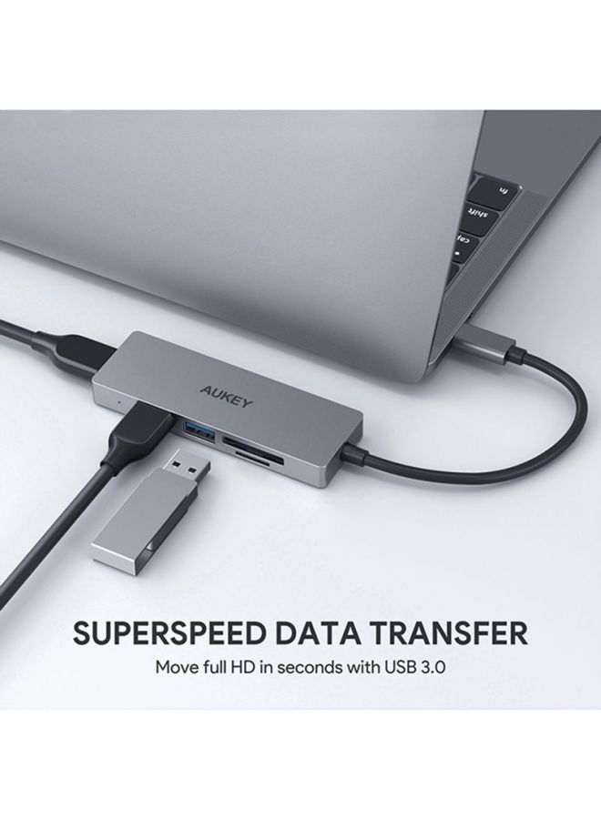 Aukey 3 Ports With SD Slot 3.0 USB-C Data Hub,CB-C63 Grey  - Image 3