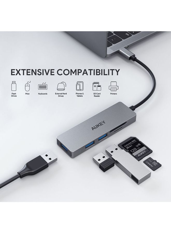 Aukey 3 Ports With SD Slot 3.0 USB-C Data Hub,CB-C63 Grey  - Image 4