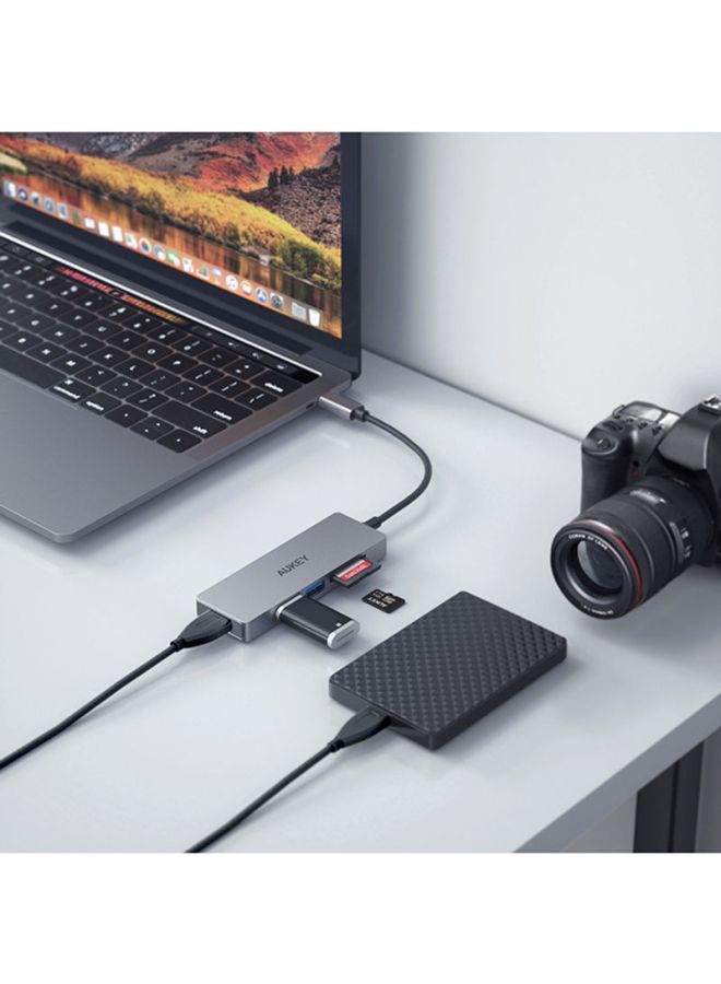 Aukey 3 Ports With SD Slot 3.0 USB-C Data Hub,CB-C63 Grey  - Image 5