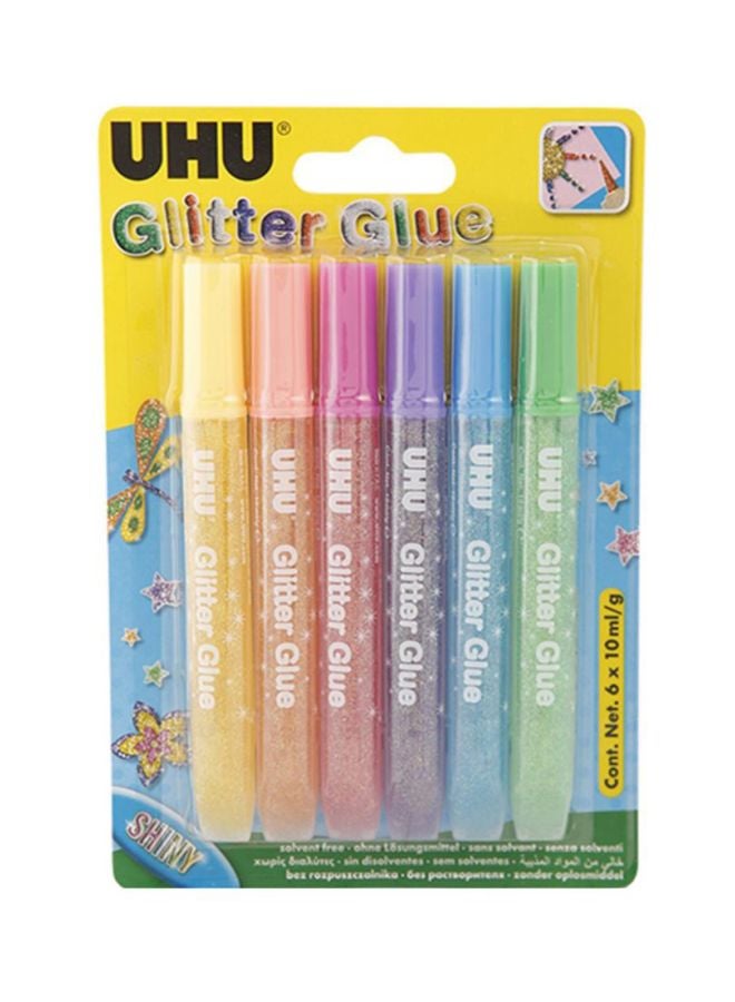UHU Pack Of 6 Shiny Yc Glitter Glue Pink/Blue/Yellow - Image 1