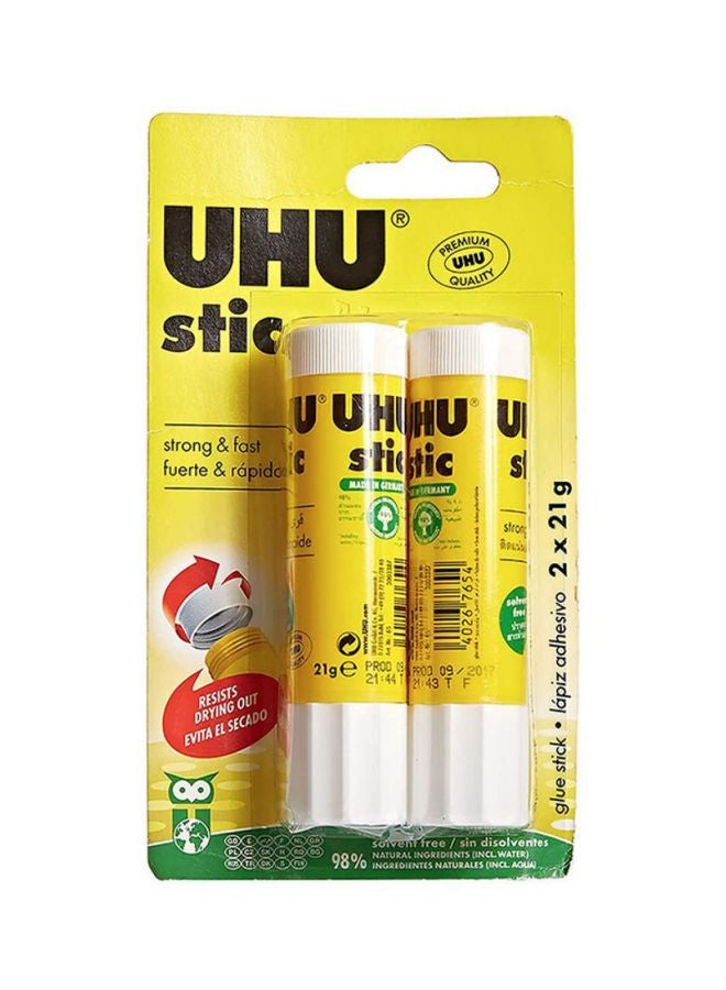 UHU Solvent Free Glue Stick 21Gm 2Pc Blister Yellow/White - Image 1