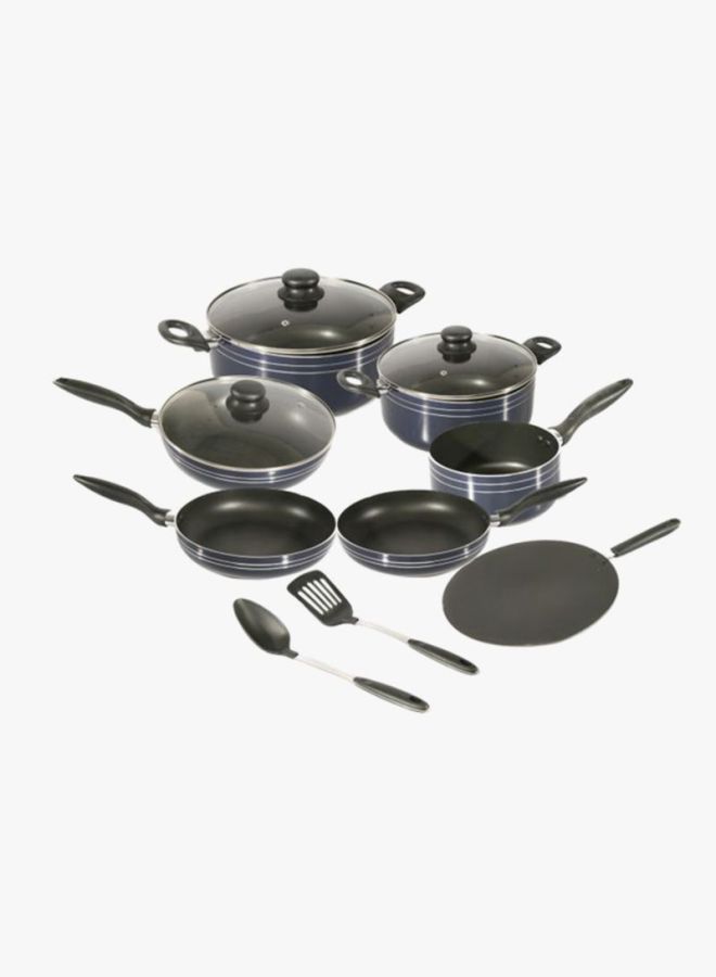 Royalford - 12-Piece Aluminium Cookware Set Black Casserole With Lid 26, Casserole With Lid 24, Wokpan 26, Tawa 30, Frypan 24, Frypan 26, Sauce Pan 16cm - Image 1