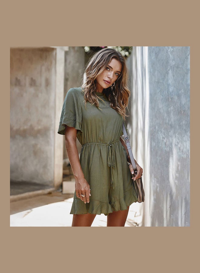 Solid Ruffles Jumpsuit Army Green - Image 1