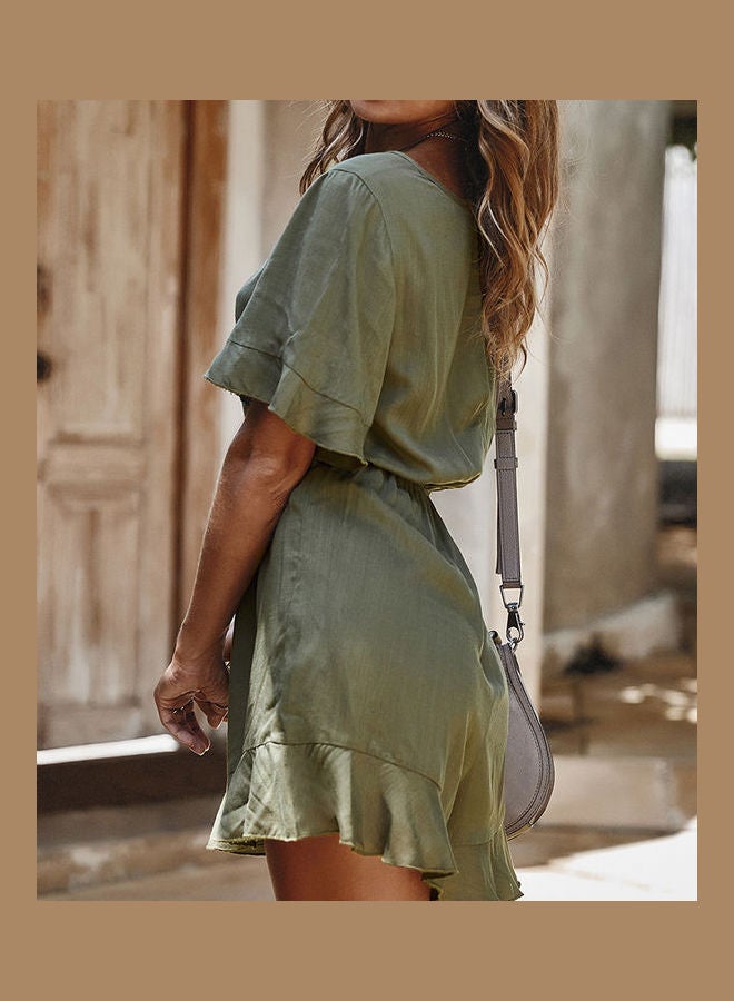 Solid Ruffles Jumpsuit Army Green - Image 3