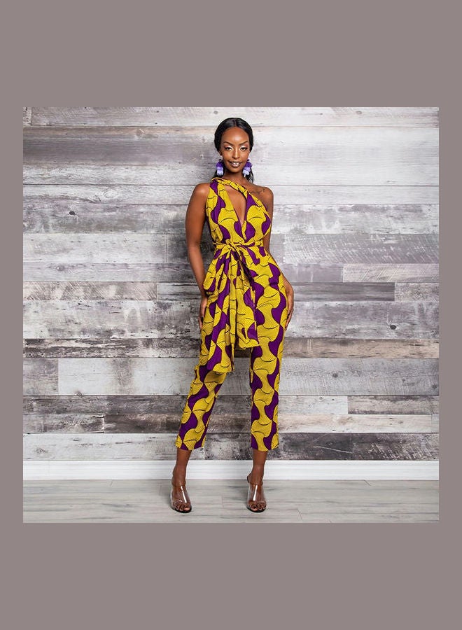 Printed Casual Jumpsuit Yellow/Brown - Image 1