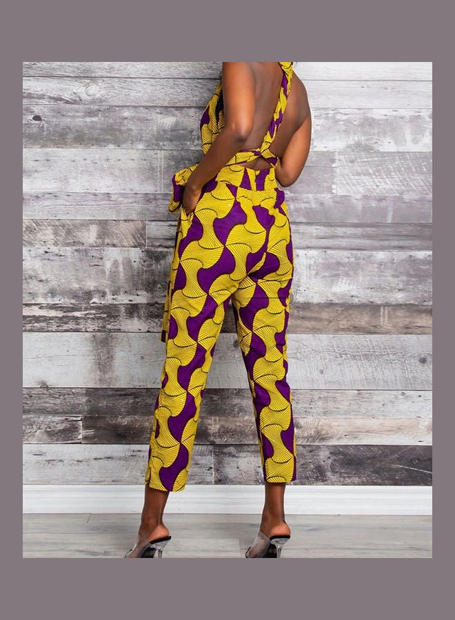 Printed Casual Jumpsuit Yellow/Brown - Image 2