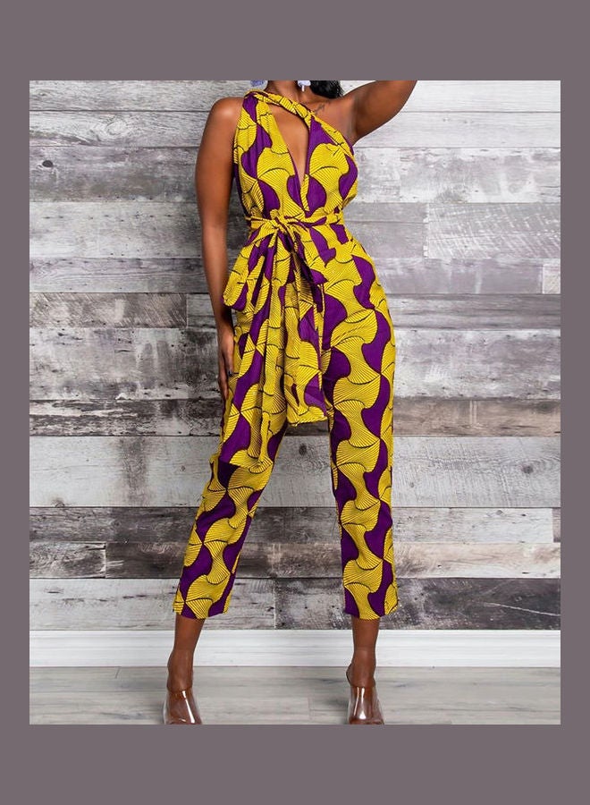 Printed Casual Jumpsuit Yellow/Brown - Image 3