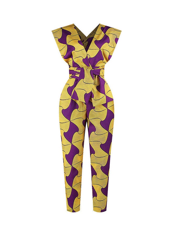 Printed Casual Jumpsuit Yellow/Brown - Image 4