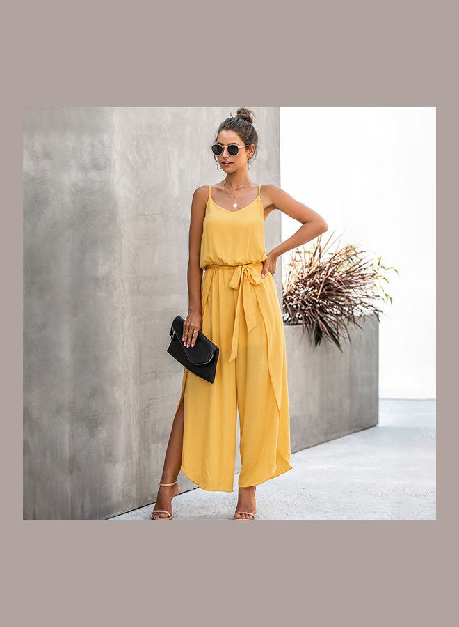 Solid Sleeveless Jumpsuit Yellow - Image 2