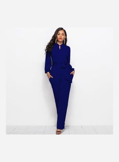 Solid Belted Playsuit Dark Blue