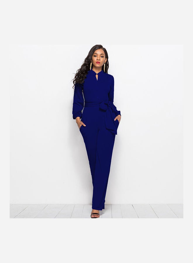 Generic - Solid Belted Playsuit Dark Blue - Image 1