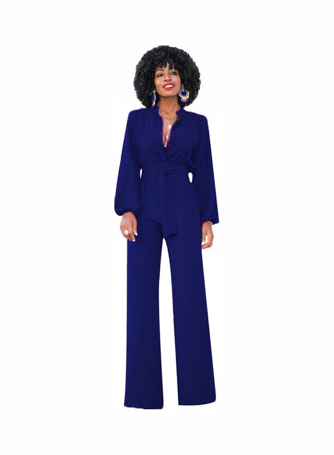 Generic - Solid Belted Playsuit Dark Blue - Image 1