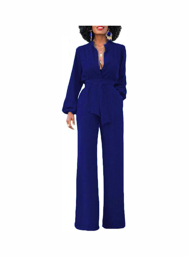 Generic - Solid Belted Playsuit Dark Blue - Image 1