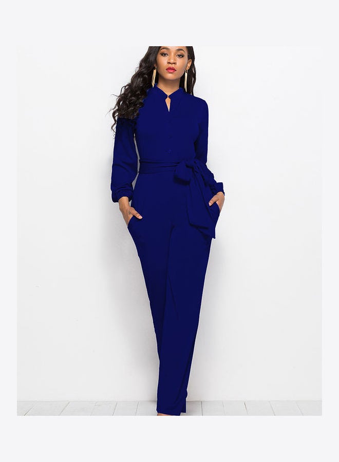 Generic - Solid Belted Playsuit Dark Blue - Image 1