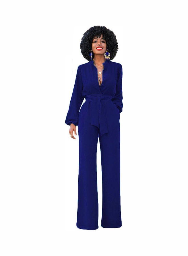 Generic - Solid Belted Playsuit Dark Blue - Image 1