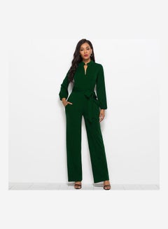 Solid Belted Playsuit Dark Green