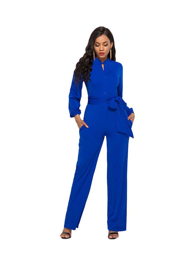 Solid Belted Playsuit Navy Blue