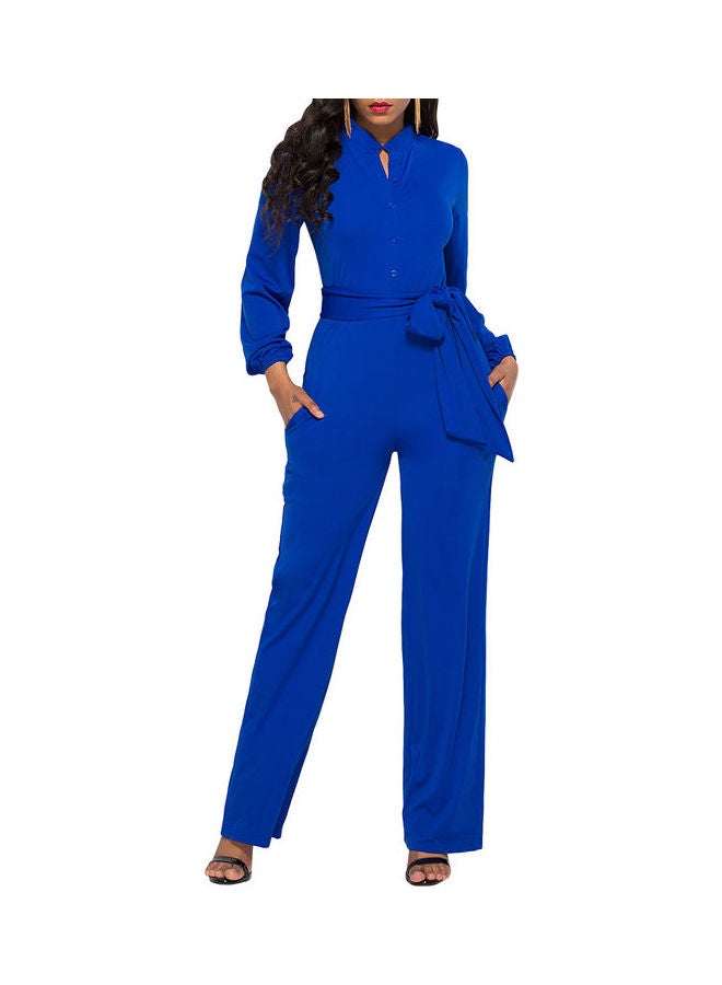 Solid Belted Playsuit Navy Blue