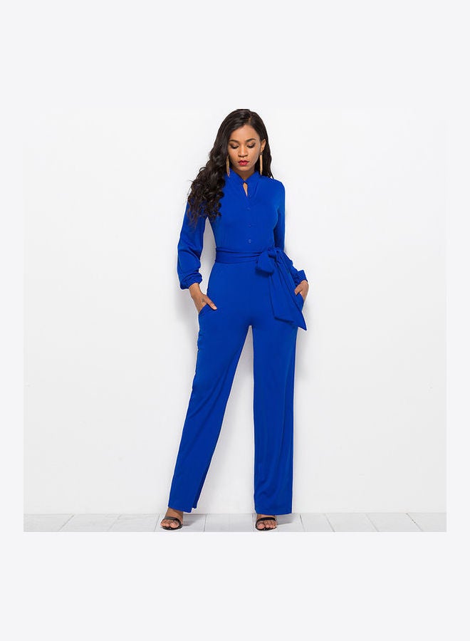 Solid Belted Playsuit Navy Blue