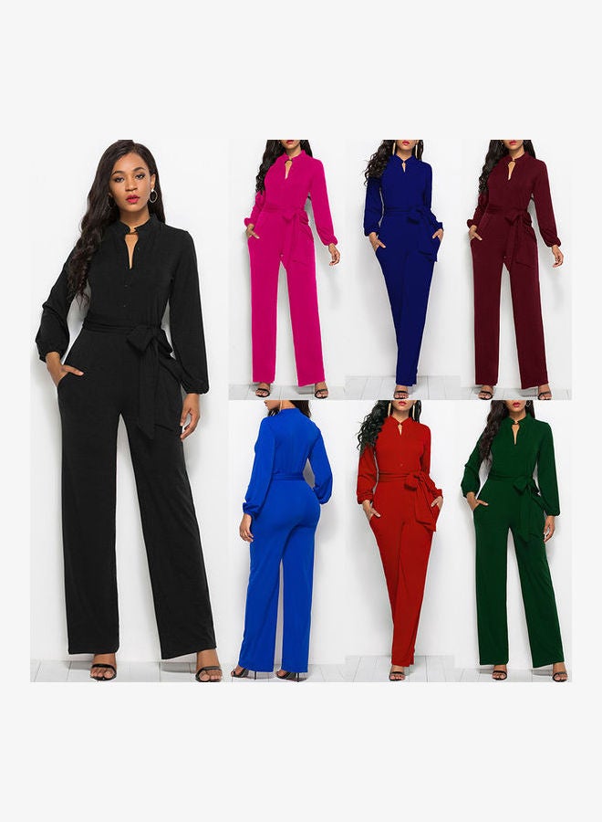 Solid Belted Playsuit Navy Blue