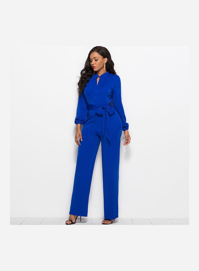 Solid Belted Playsuit Navy Blue