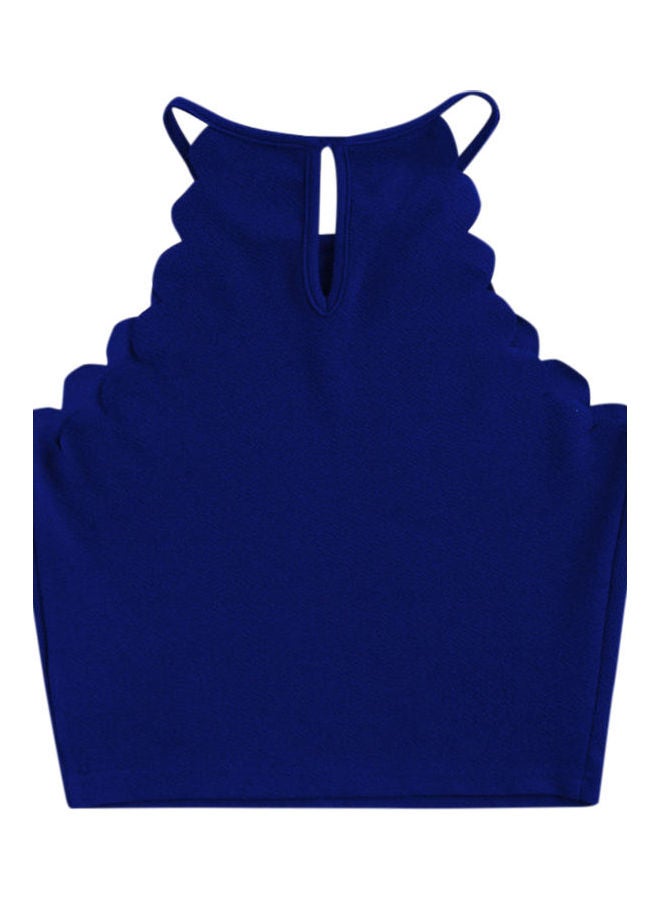 Halter Neck Sleeveless Navel Tops Tight Vest Blue  - Image 2