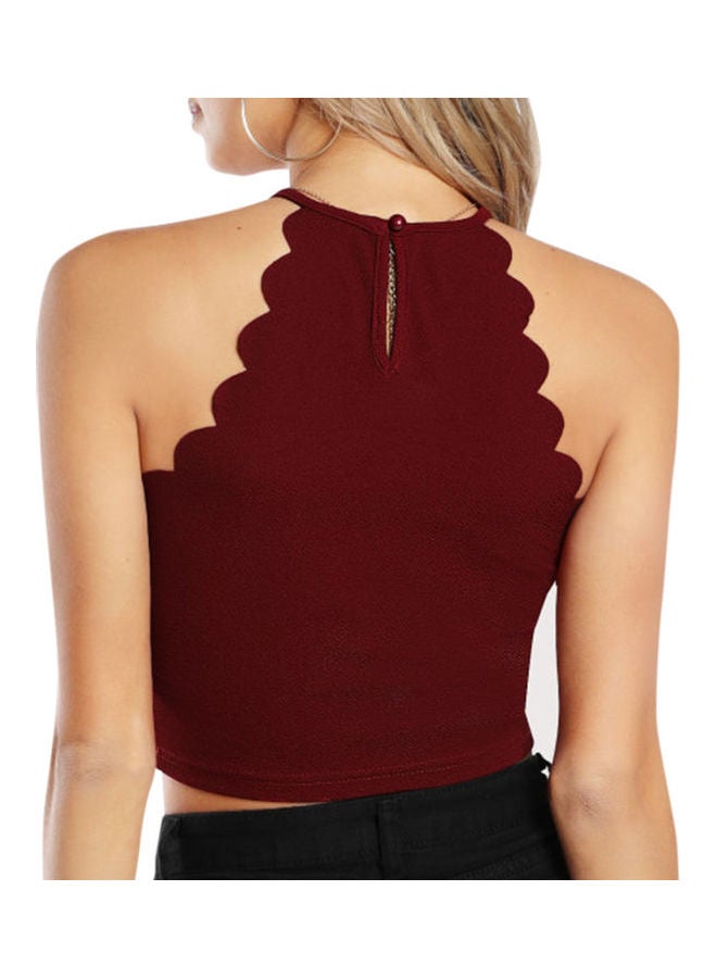 Halter Neck Sleeveless Navel Tops Tight Vest Red  - Image 4