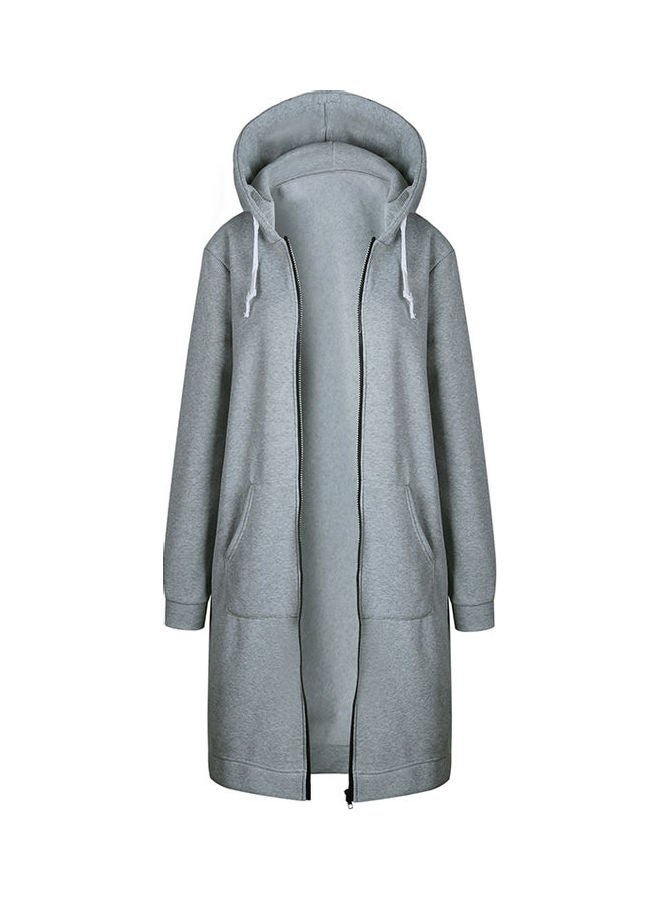 Autumn Winter Coat Casual Zipper Hooded Jacket Hoodies Sweatshirt light gray - Image 1
