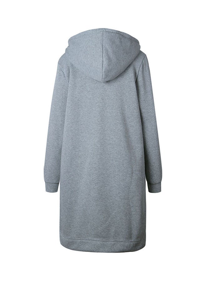 Autumn Winter Coat Casual Zipper Hooded Jacket Hoodies Sweatshirt light gray - Image 2