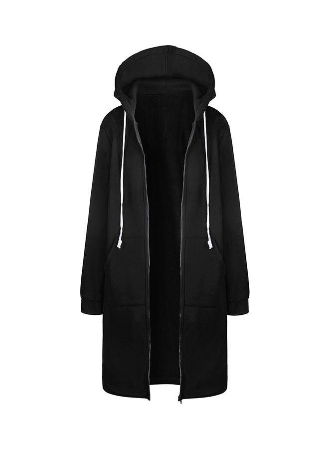 Autumn Winter Coat Casual Zipper Hooded Jacket Hoodies Sweatshirt Black  - Image 1